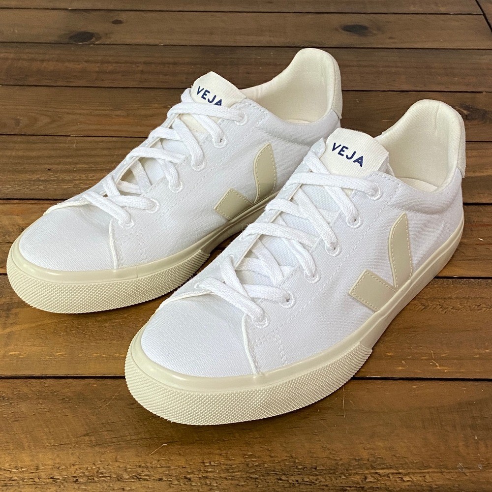 Veja Campo White Canvas Pierre Suede Low Top Sneakers Womens 10 EUR 41